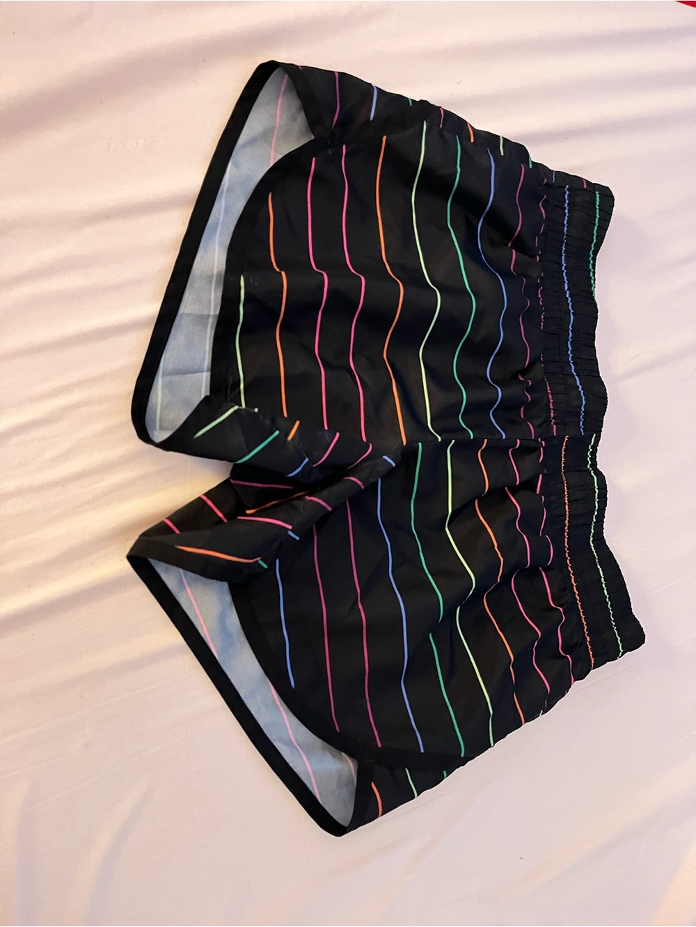 Danskin Now Black Athletic Shorts with Rainbow Stripe
